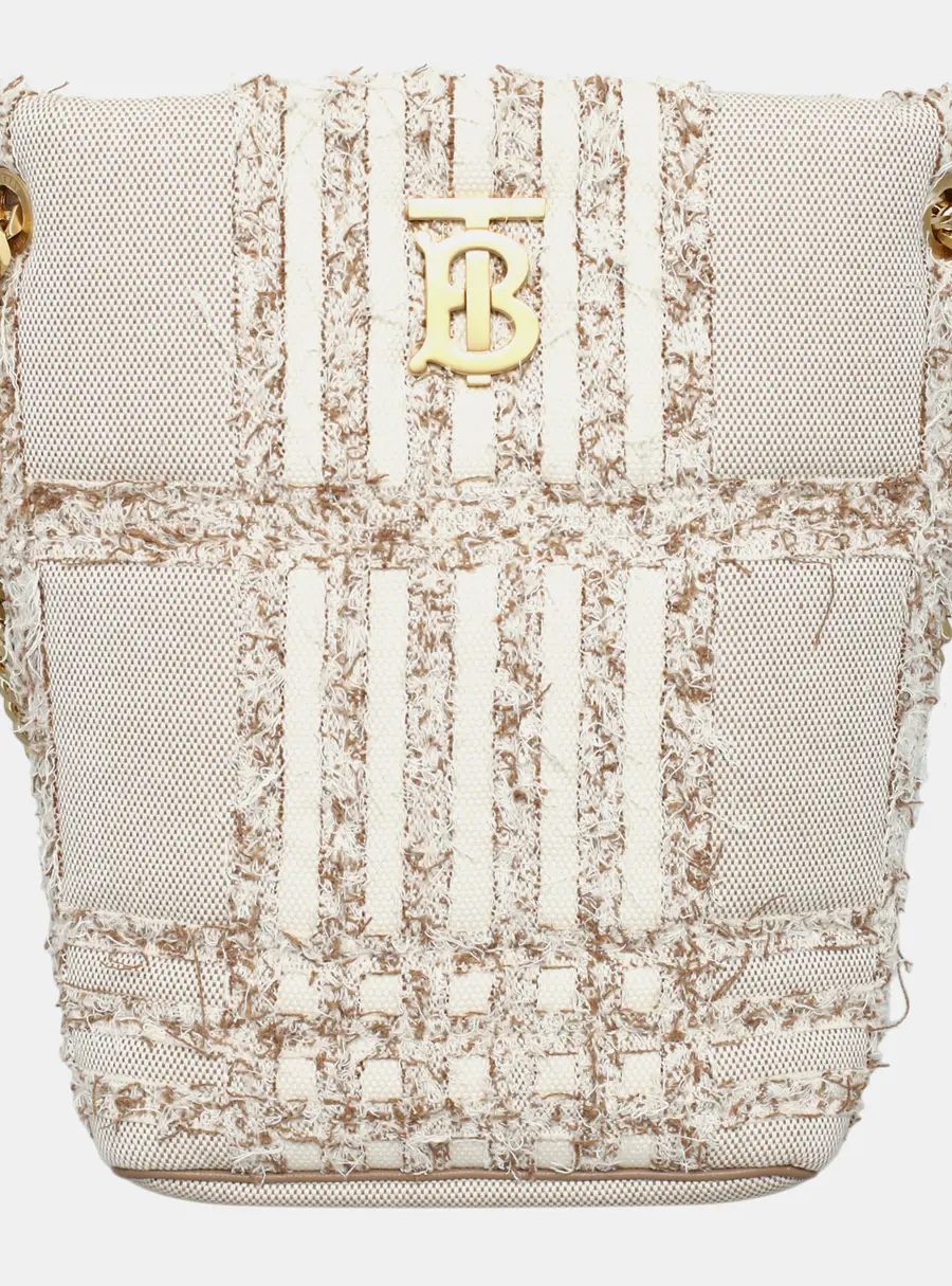 Burberry Lola Needle Punch Check Beige Cotton Bucket Bag