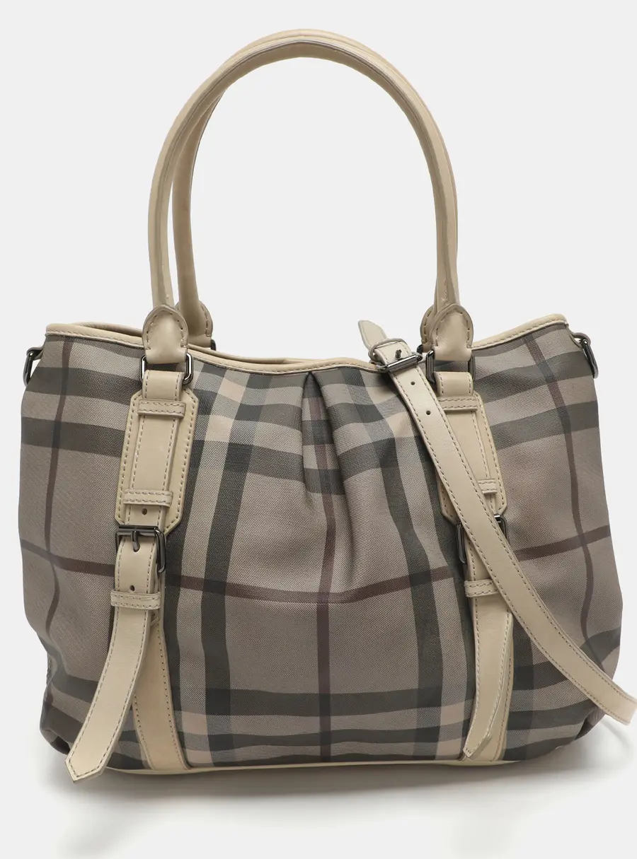 Burberry Northfield Beige/Off-White Smoke Check Coated Canvas and Leather Tote