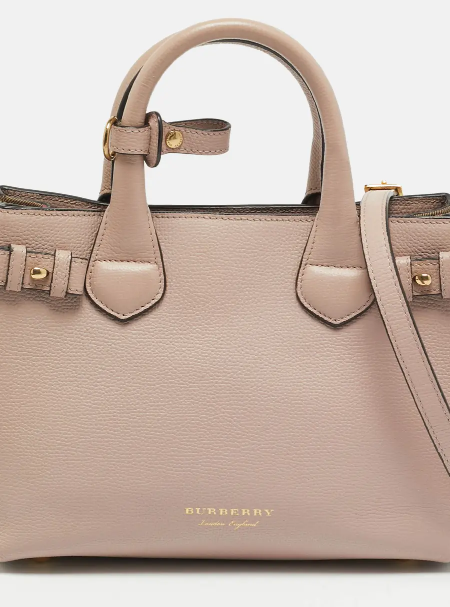 Burberry Banner Small Pink/Beige House Check Fabric and Leather Tote