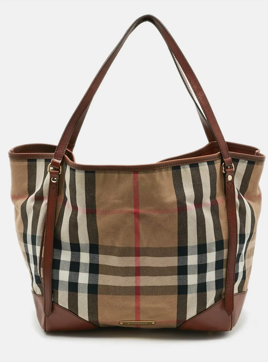 Burberry Canterbury Brown/Beige House Check Canvas and Leather Tote