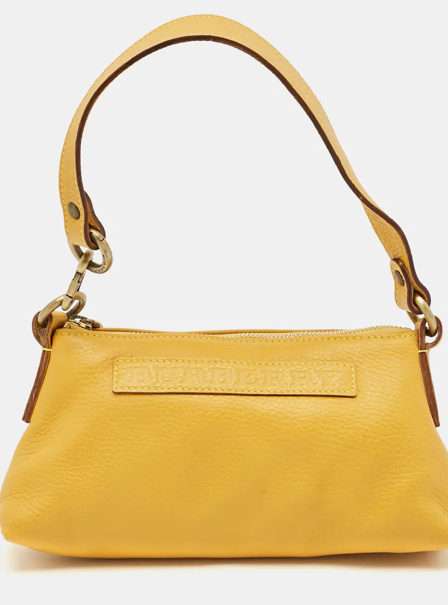 Burberry Logo Embossed Mustard Leather Shoulder Bag