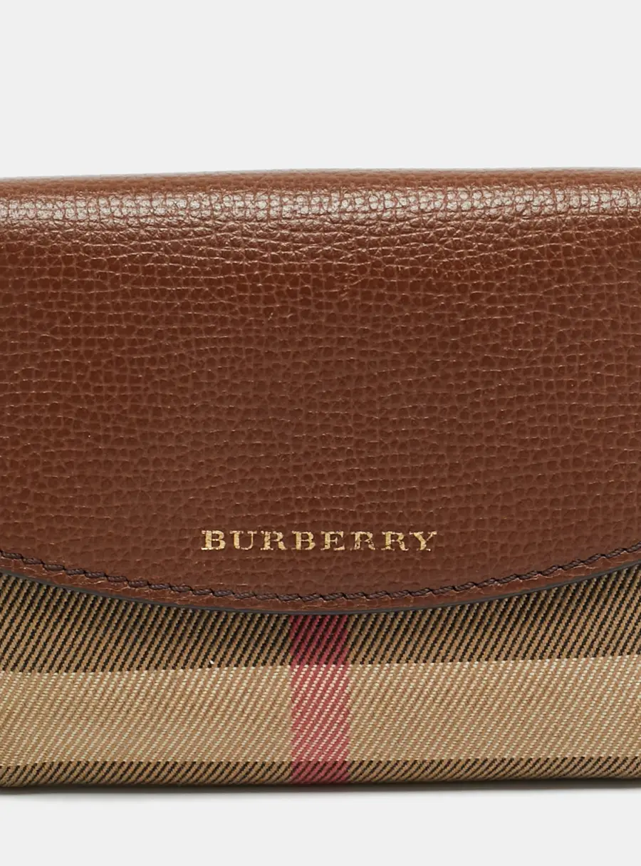 Burberry Brown/Beige House Check Fabric and Leather Luna Compact Wallet