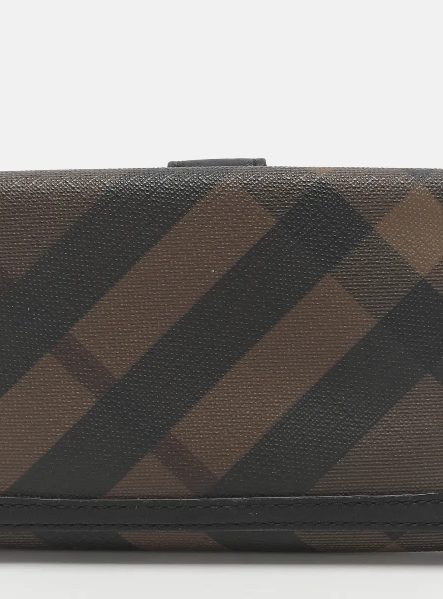 Burberry Brown/Black Leather and Smoke Checked PVC Bifold Wallet