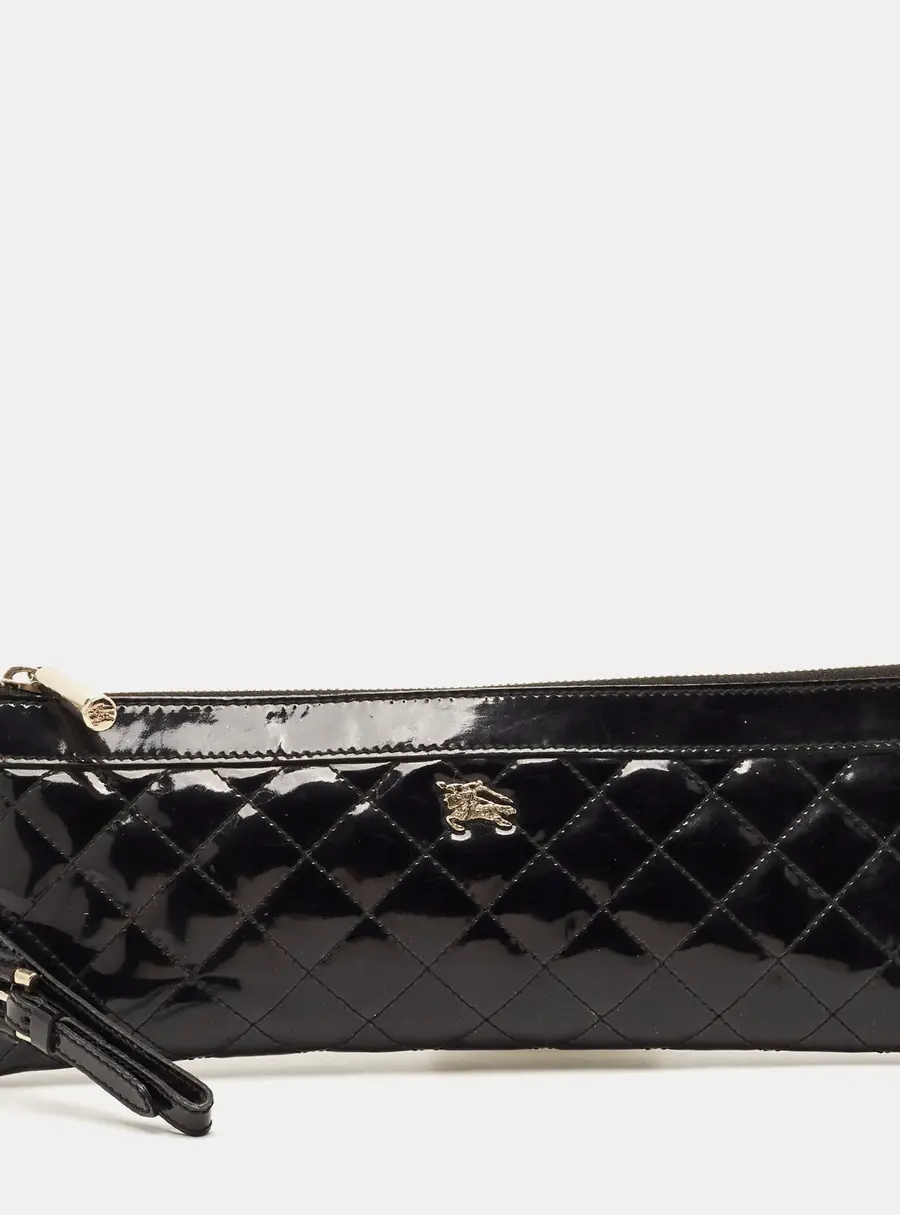 Burberry Black Quilted Patent Leather Wristlet Clutch