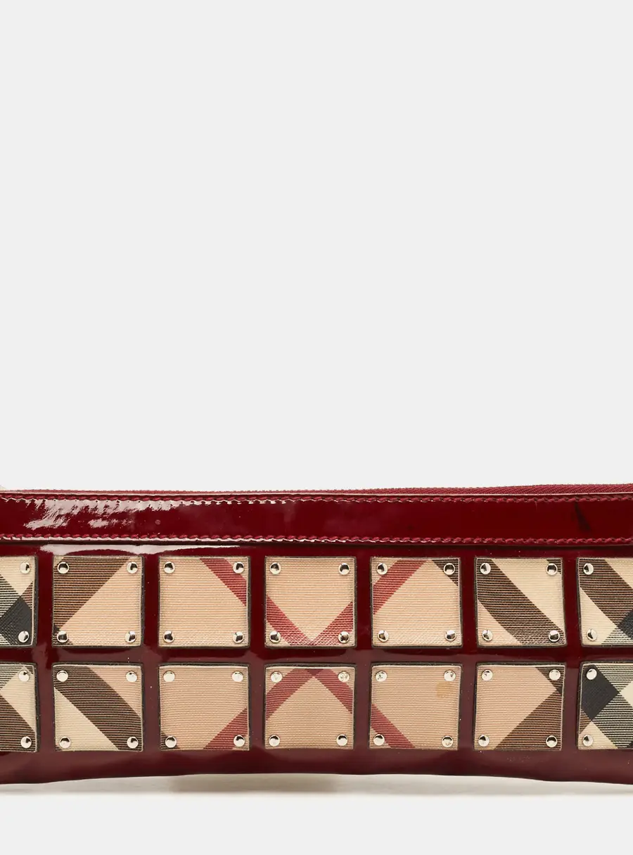 Burberry Burgundy/Beige Super Nova Check PVC and Patent Leather Wristlet Clutch