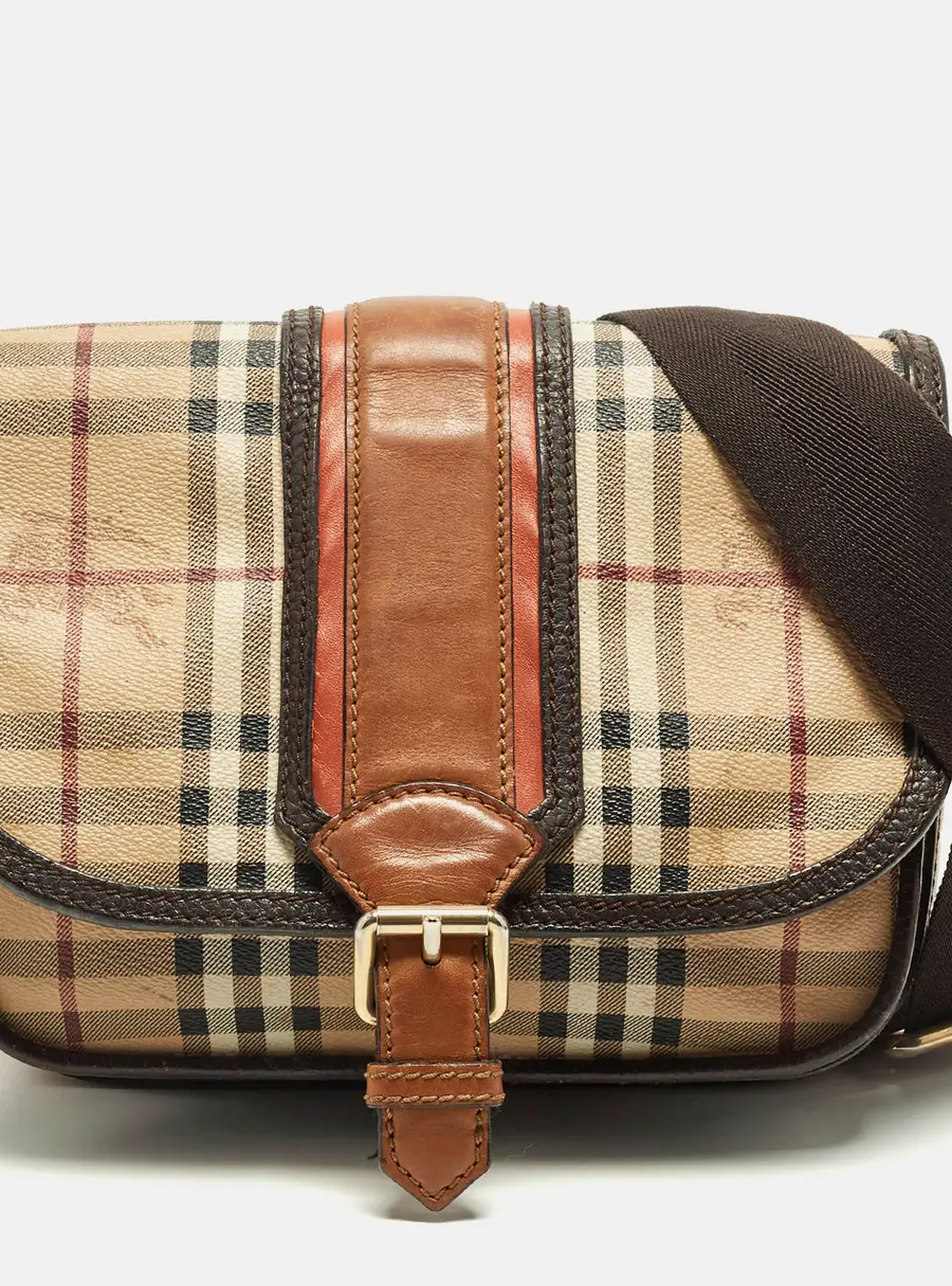 Burberry Buckle Flap Brown/Beige Coated Canvas and Leather Messenger Bag