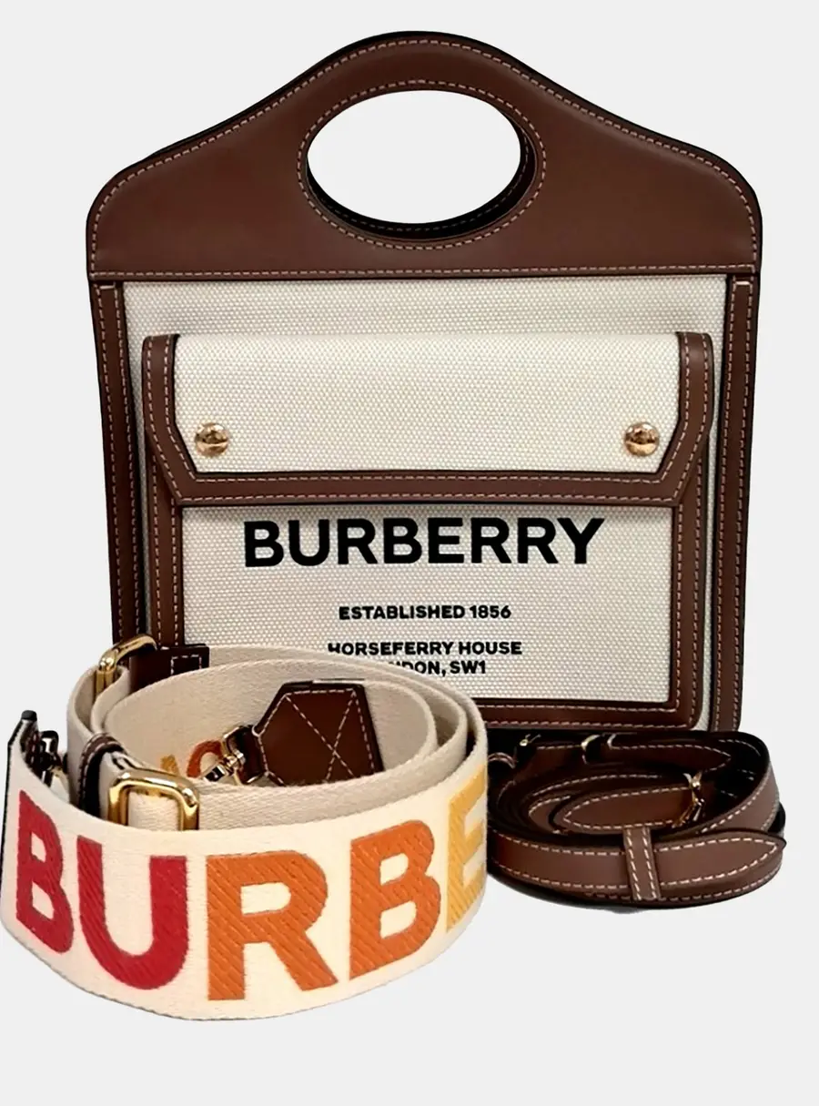 Burberry Mini Beige Brown Fabric Pocket Bag