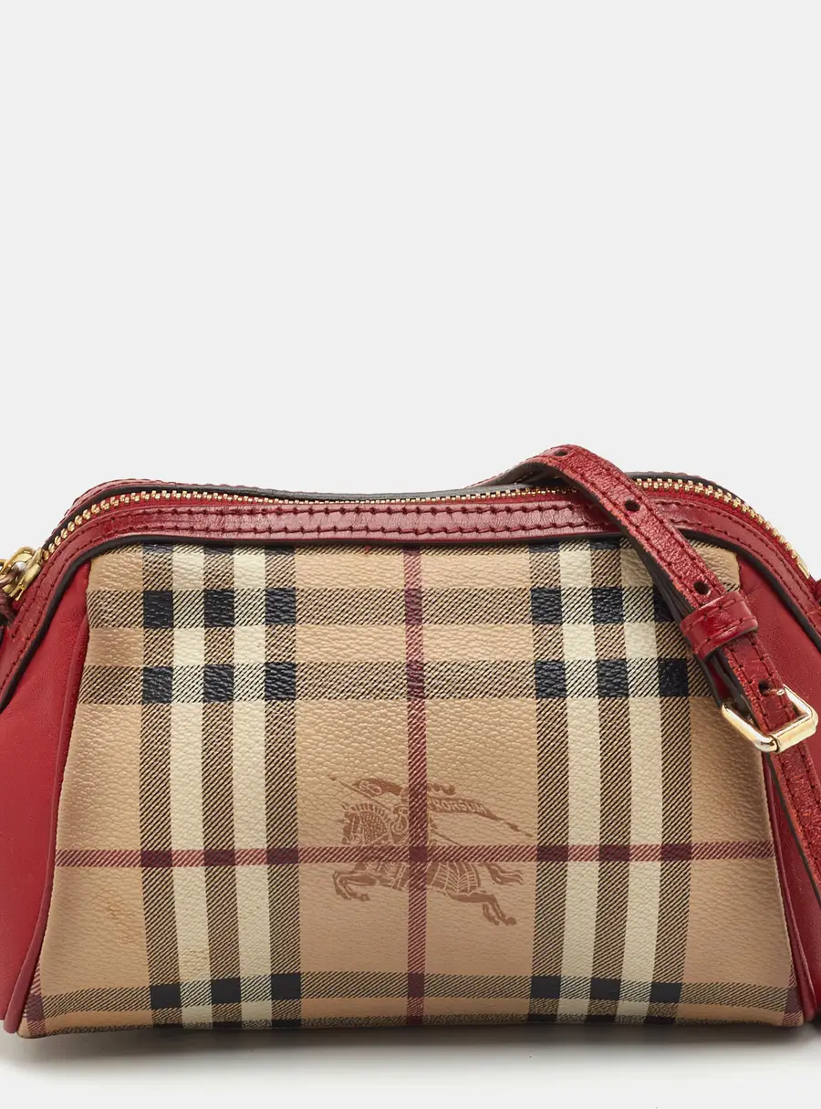 Burberry Blaze Mini Beige/Red Haymarket Check Coated Canvas and Leather Crossbody Bag