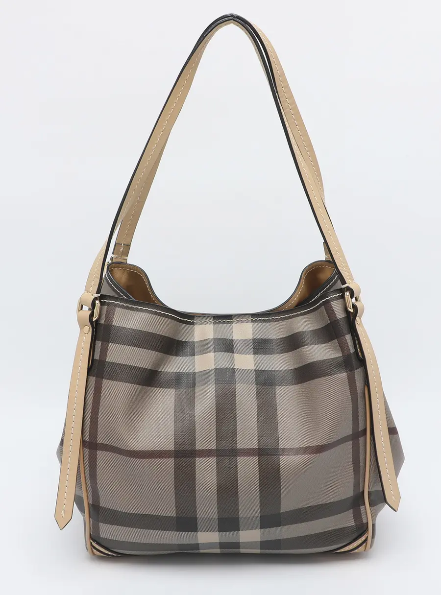 Burberry Canterbury Small Beige Smoke House Check PVC and Leather Tote