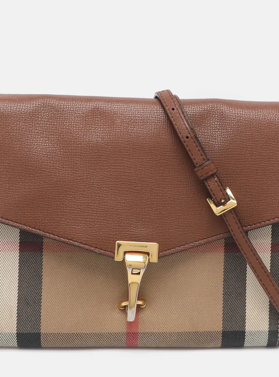 Burberry Macken Brown/Beige House Check Canvas and Leather Crossbody Bag