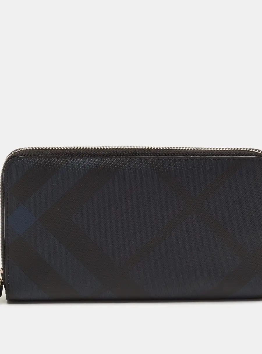Burberry Zip Blue/Black Check Coated Canvas Continental Wallet