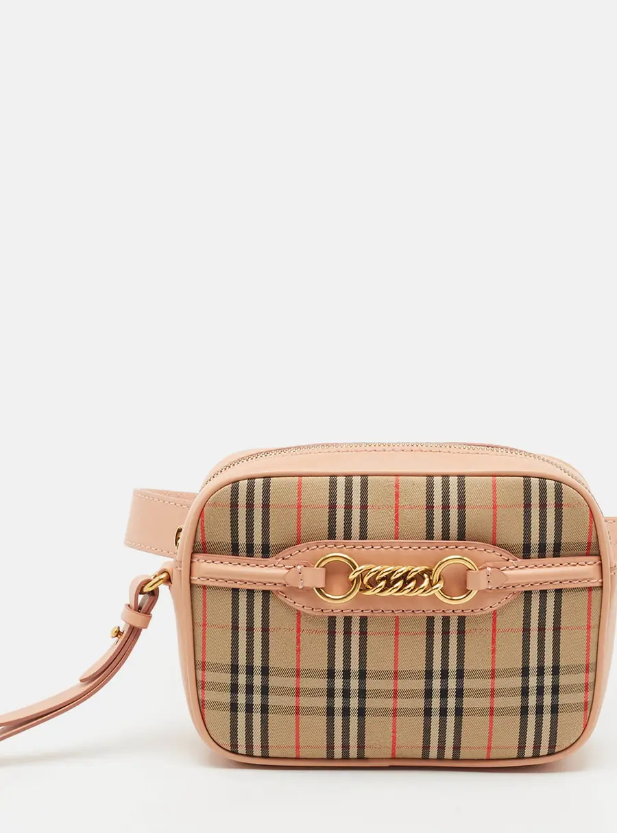 Burberry Link Peach/Beige 1983 Knight Check Fabric and Leather Bum Belt Bag