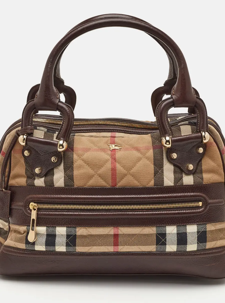 Burberry Westbury Beige/Brown Quilted House Check Canvas and Leather Satchel