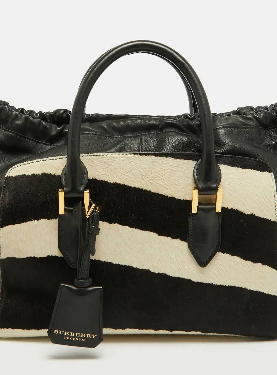 Burberry Dinton Black/White Zebra Print Calfhair and Leather Satchel