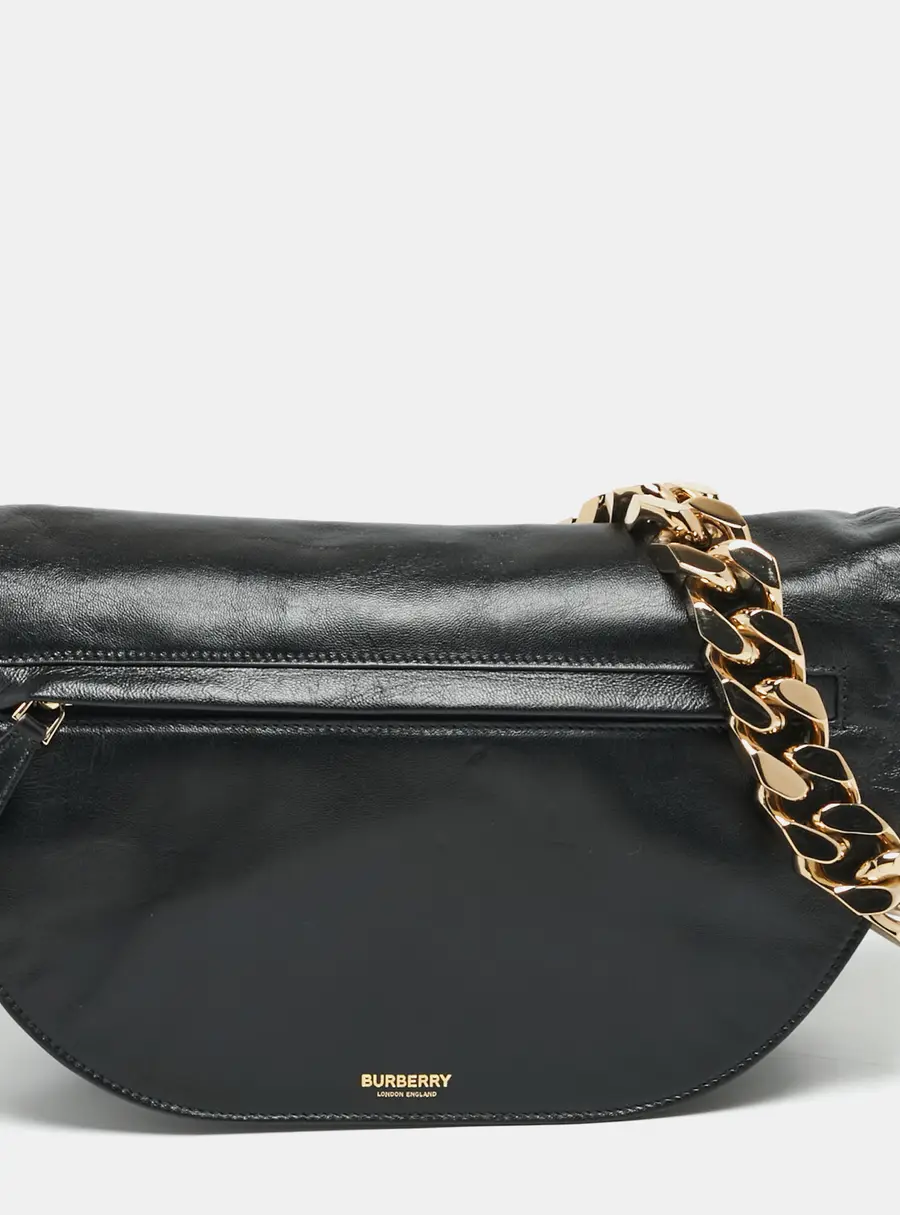 Burberry Olympia Chain Small Black Soft Leather Shoulder Bag
