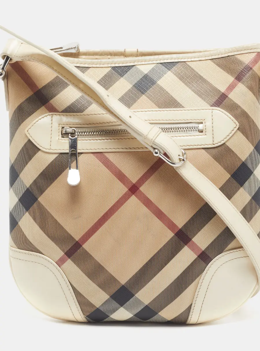 Burberry Dryden Beige/White Supernova Check PVC and Patent Leather Crossbody Bag