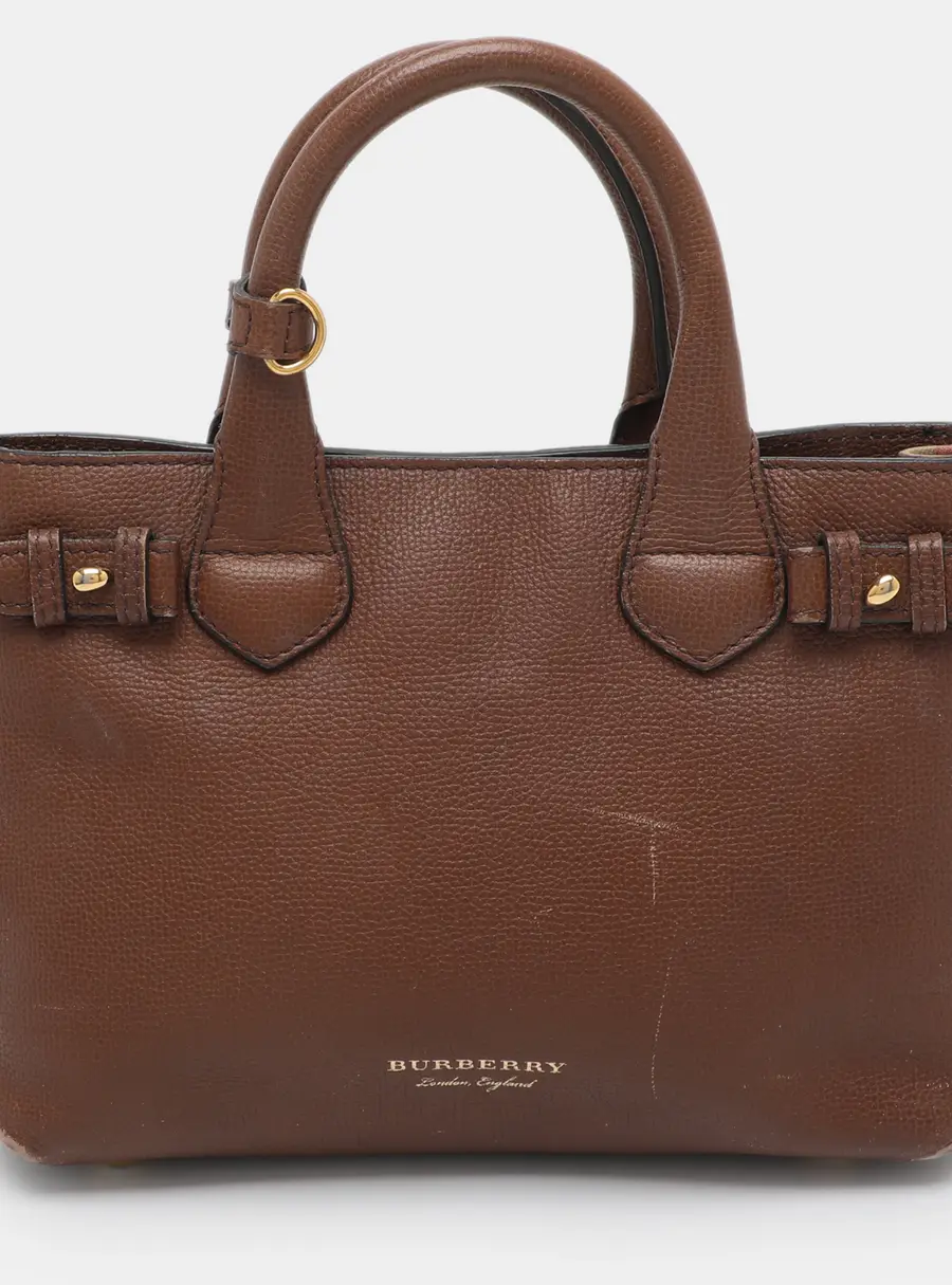Burberry Banner Small Brown/Beige House Check Fabric and Leather Tote