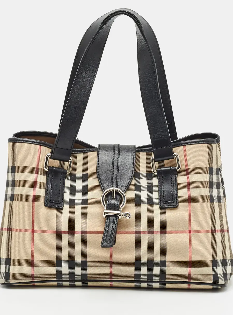 Burberry Eden Black/Beige Vintage Check PVC and Leather Tote