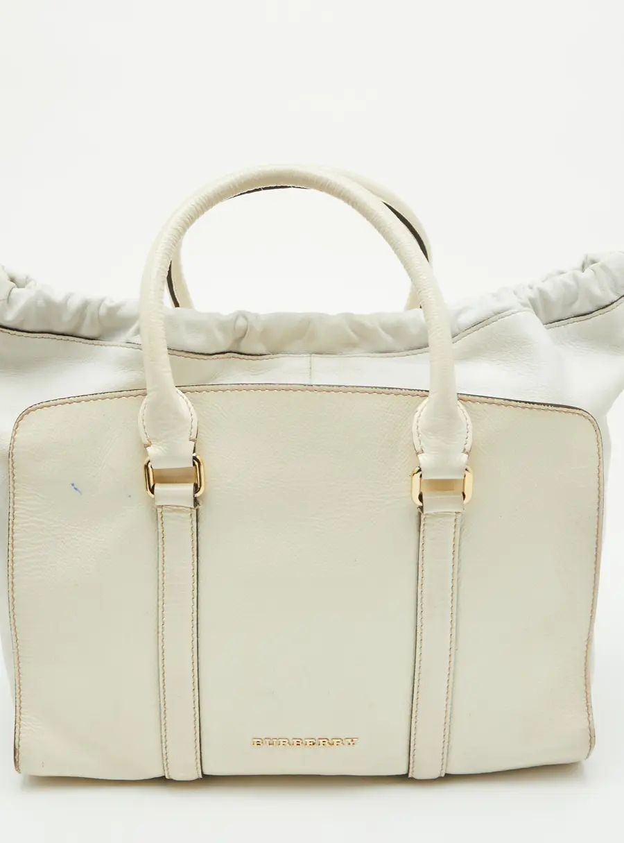 Burberry Dinton White Leather and Patent Leather Tote