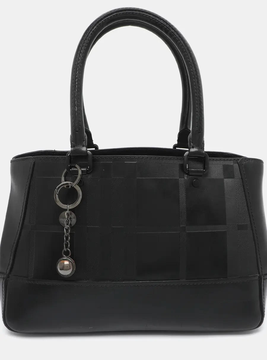 Burberry Denny Check Embossed Black Leather Tote