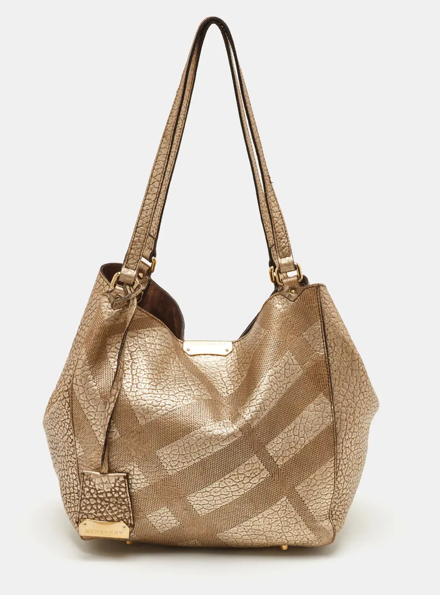 Burberry Canterbury Gold Metallic Check Leather Tote