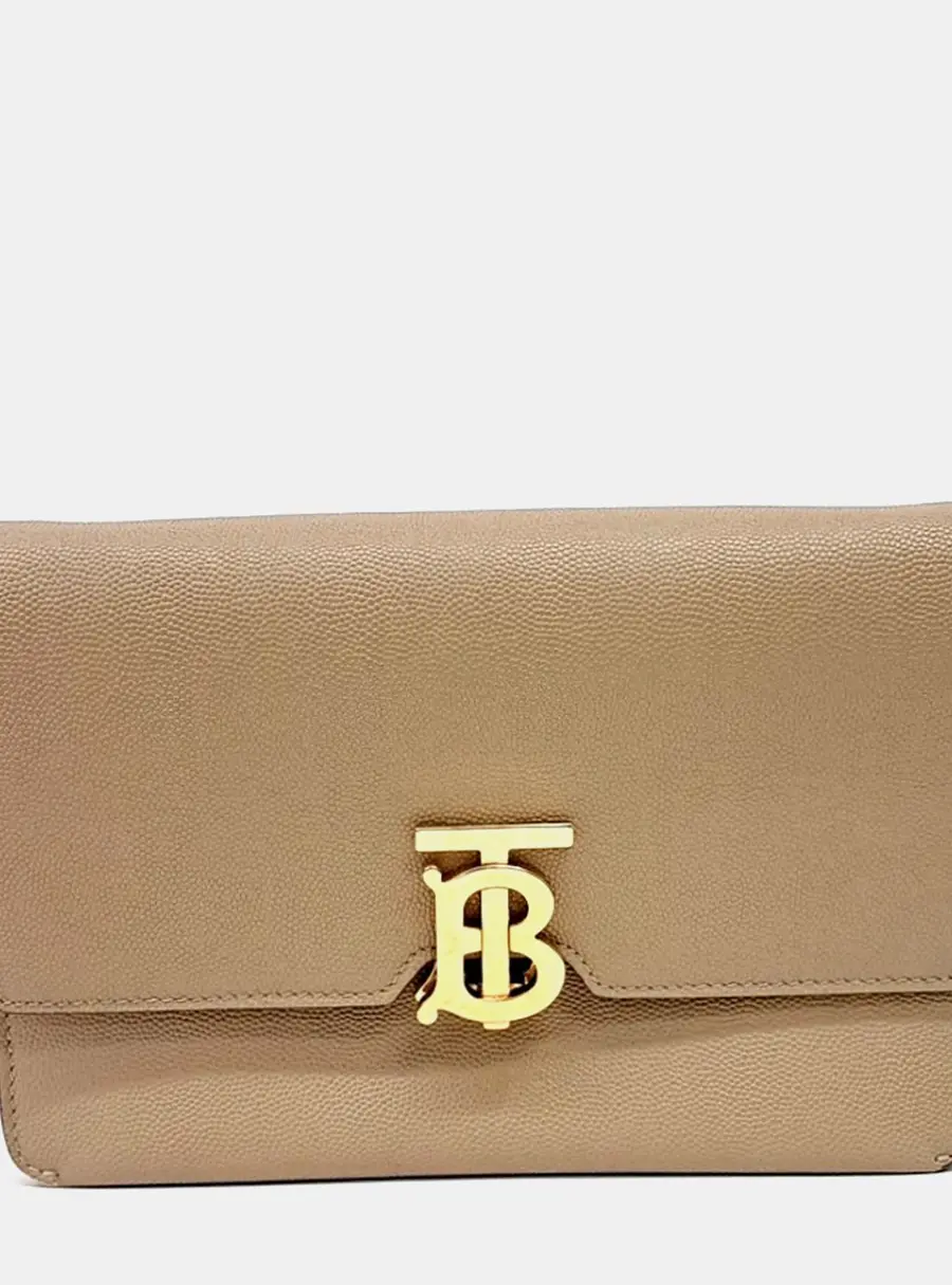Burberry Leather Beige TB Crossbody Bag