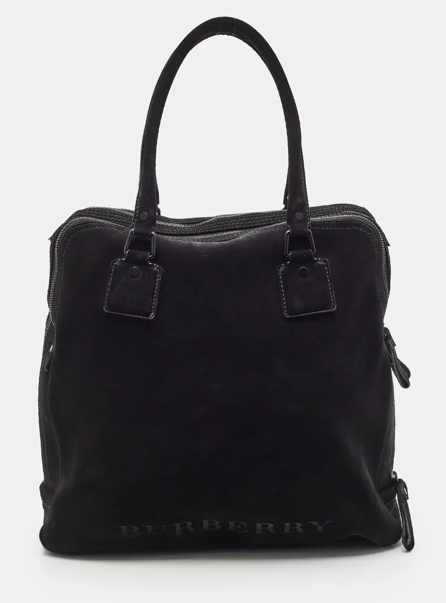 Burberry Logo Black Suede Double Zip Weekender Bag