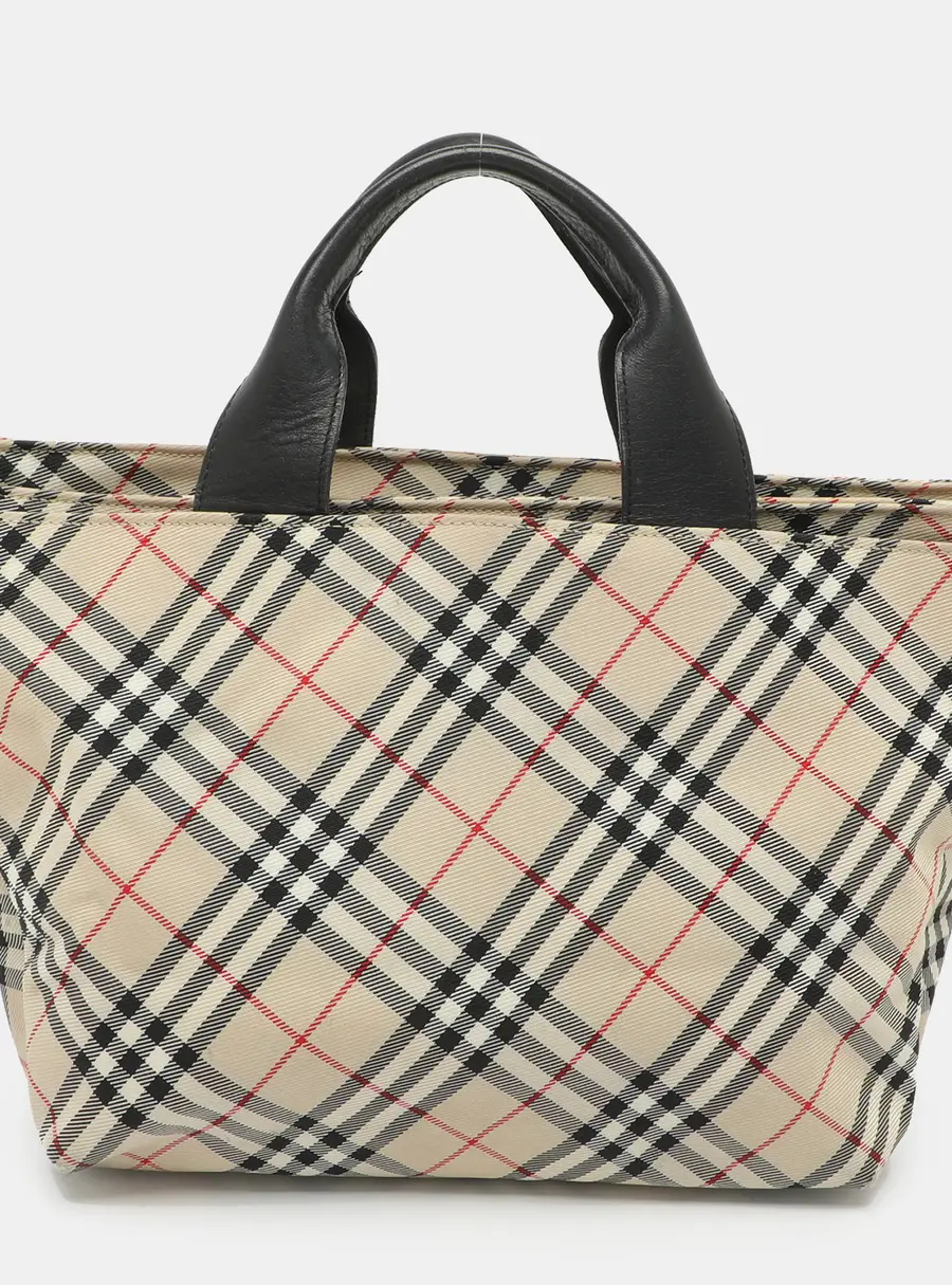Burberry Blue Label Beige/Black Nova Check Canvas and Leather Tote