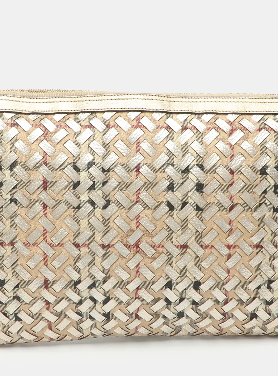 Burberry Gold/Beige Haymarket Check PVC and Leather Document Case