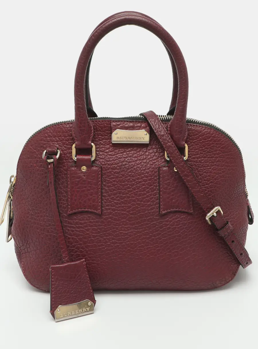 Burberry Orchard Small Burgundy Pebbled Leather Satchel