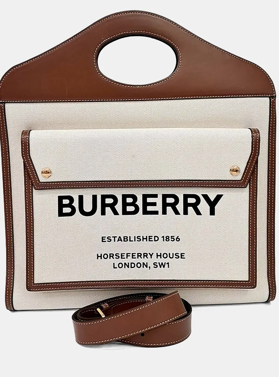 Burberry Beige/Brown Fabric Pocket Bag Medium