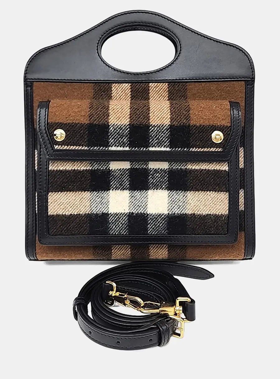 Burberry Black/Brown Cashmere and Leather Pocket Bag Mini GHW