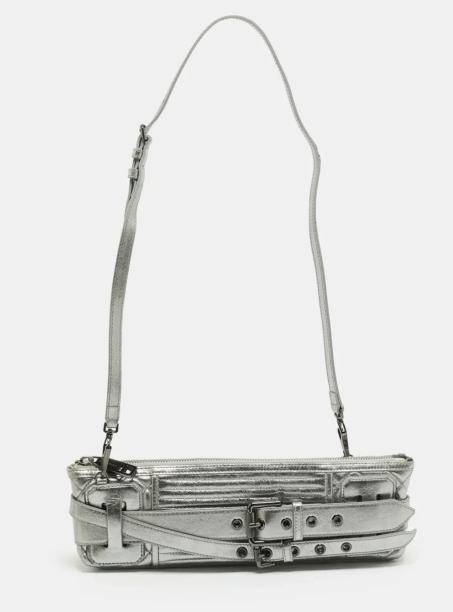 Burberry Buckle Silver Leather Long Clutch Bag