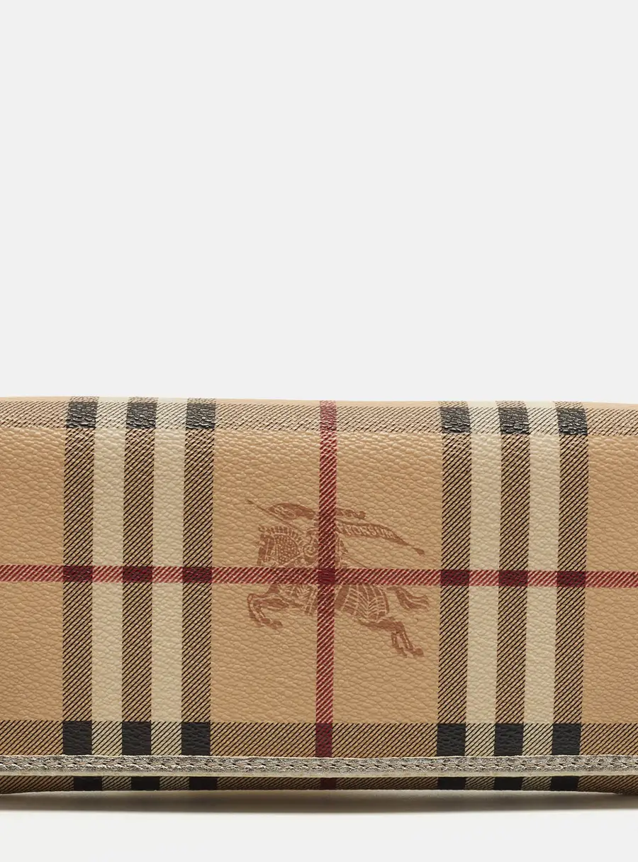Burberry Winsley Beige/Silver Haymarket Coated Canvas and Leather Continental Wallet