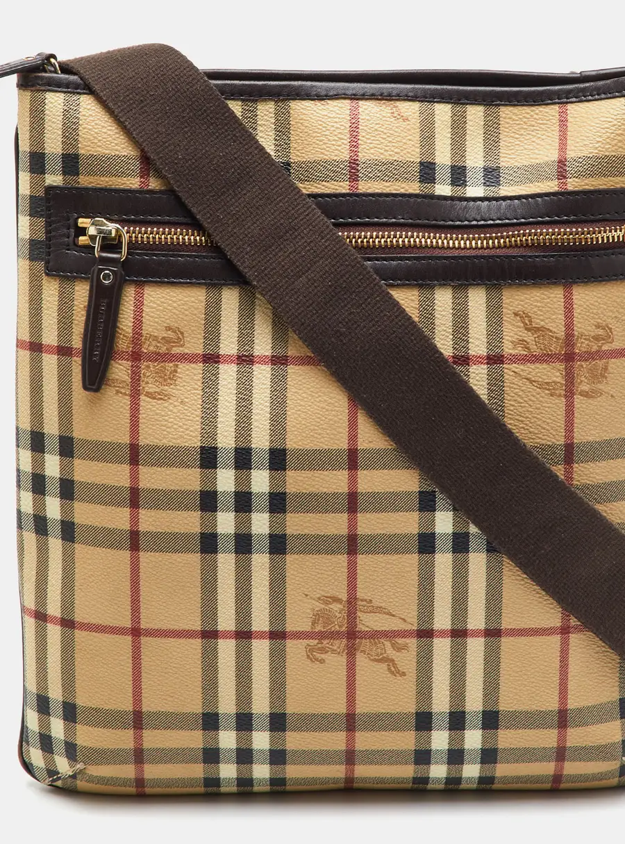 Burberry Beige/Brown Haymarket Check Coated Canvas Pocket Zip Crossbody Bag