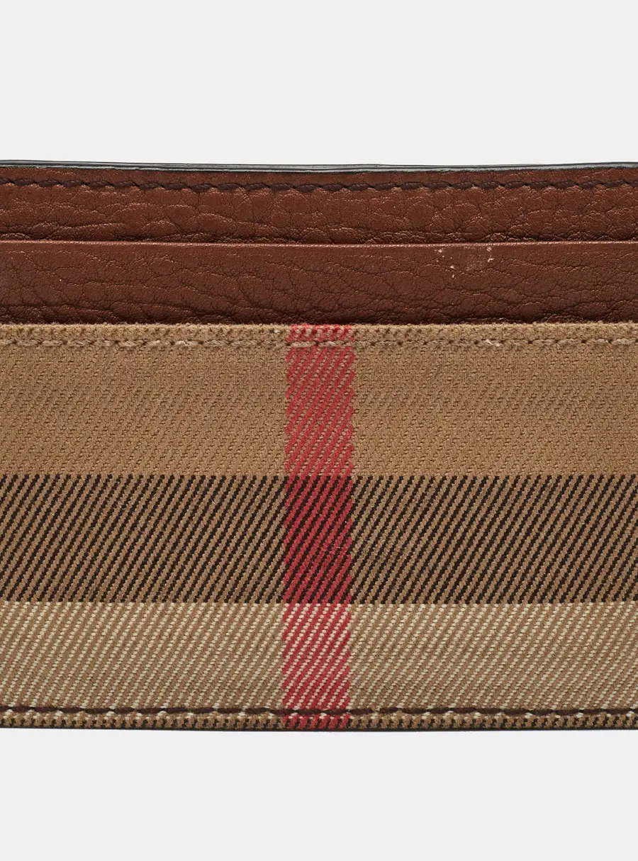 Burberry Sandon Brown/Beige Check Canvas and Leather Card Holder