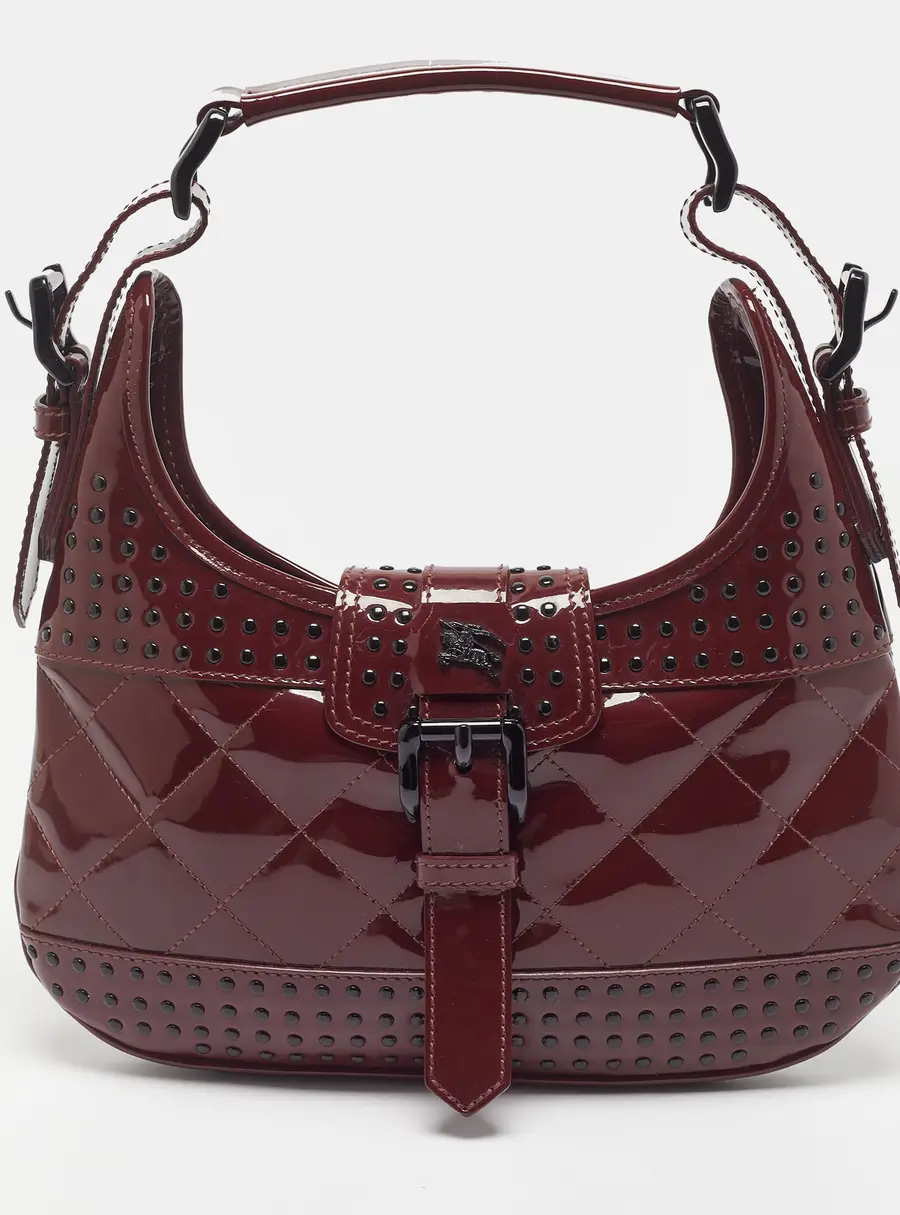Burberry Studded Brooke Red Quilted Patent Leather Hobo