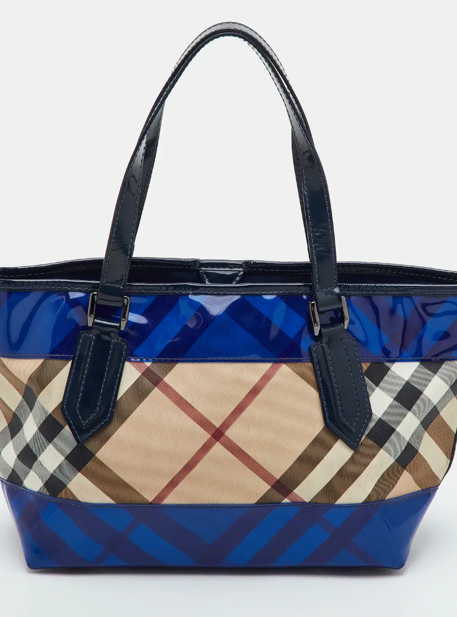 Burberry Beige/Blue Nova Check PVC and Patent Leather Tote
