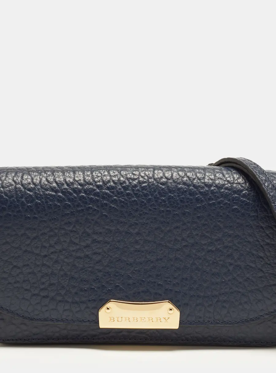 Burberry Madison Navy Blue Leather Wallet On Chain