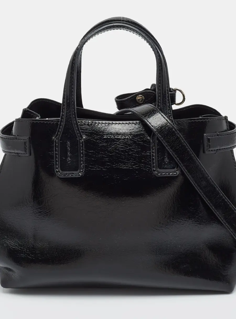 Burberry Banner Small Black Patent Leather Tote