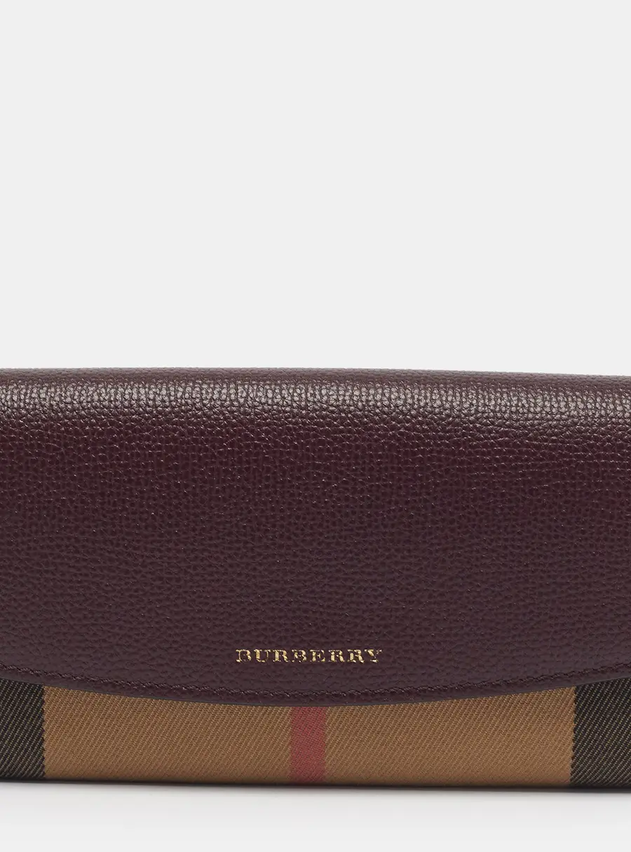 Burberry Burgundy/Beige House Check Canvas and Leather Flap Continental Wallet