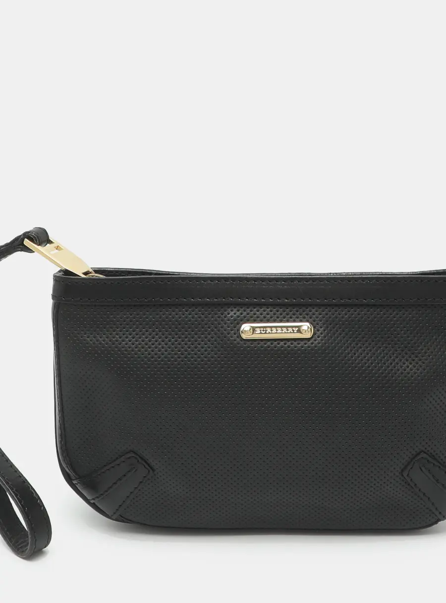 Burberry Black Perforated Leather Wristlet Clutch