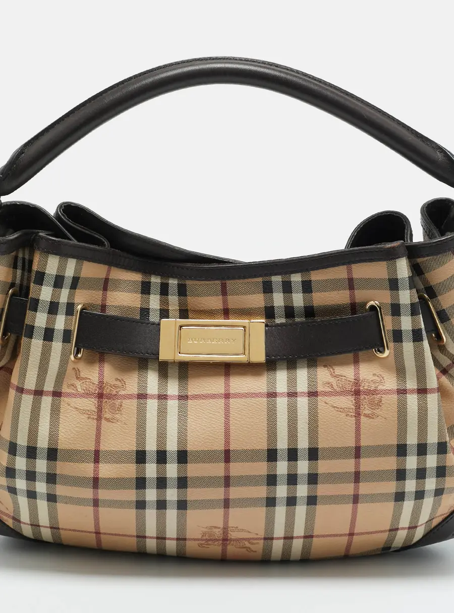 Burberry Willenmore Beige/Brown Haymarket Check Coated Canvas and Leather Hobo
