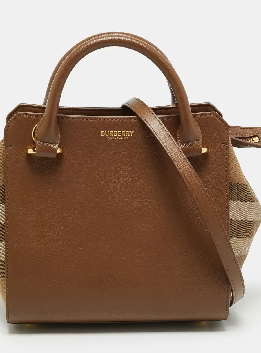 Burberry Banwell Mini Brown/Beige House Check Fabric and Leather Tote