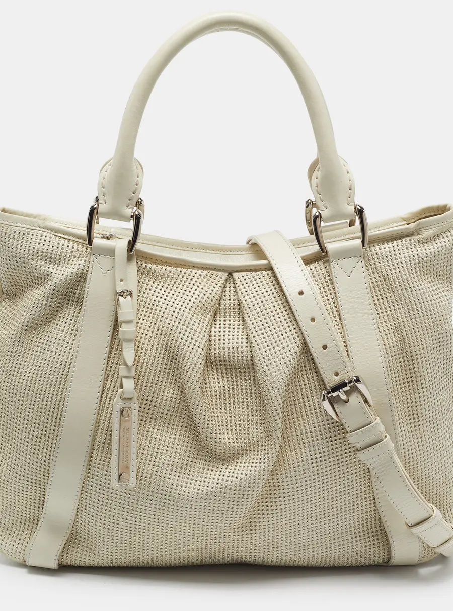 Burberry  Studded Ashbury Knight Off White Leather Satchel
