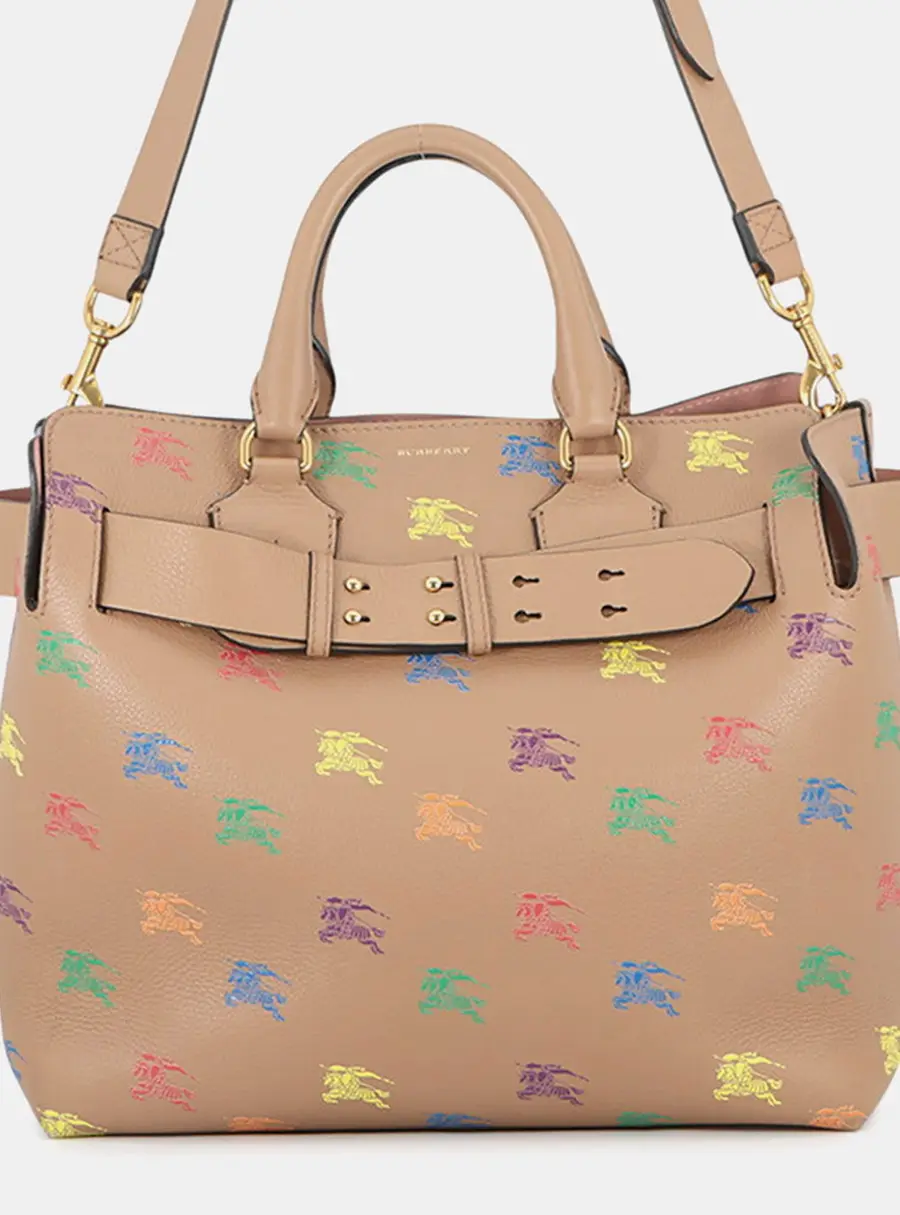 Burberry Belt Multicolor Embossed Small Brown Calfskin Leather Top Handle Bag