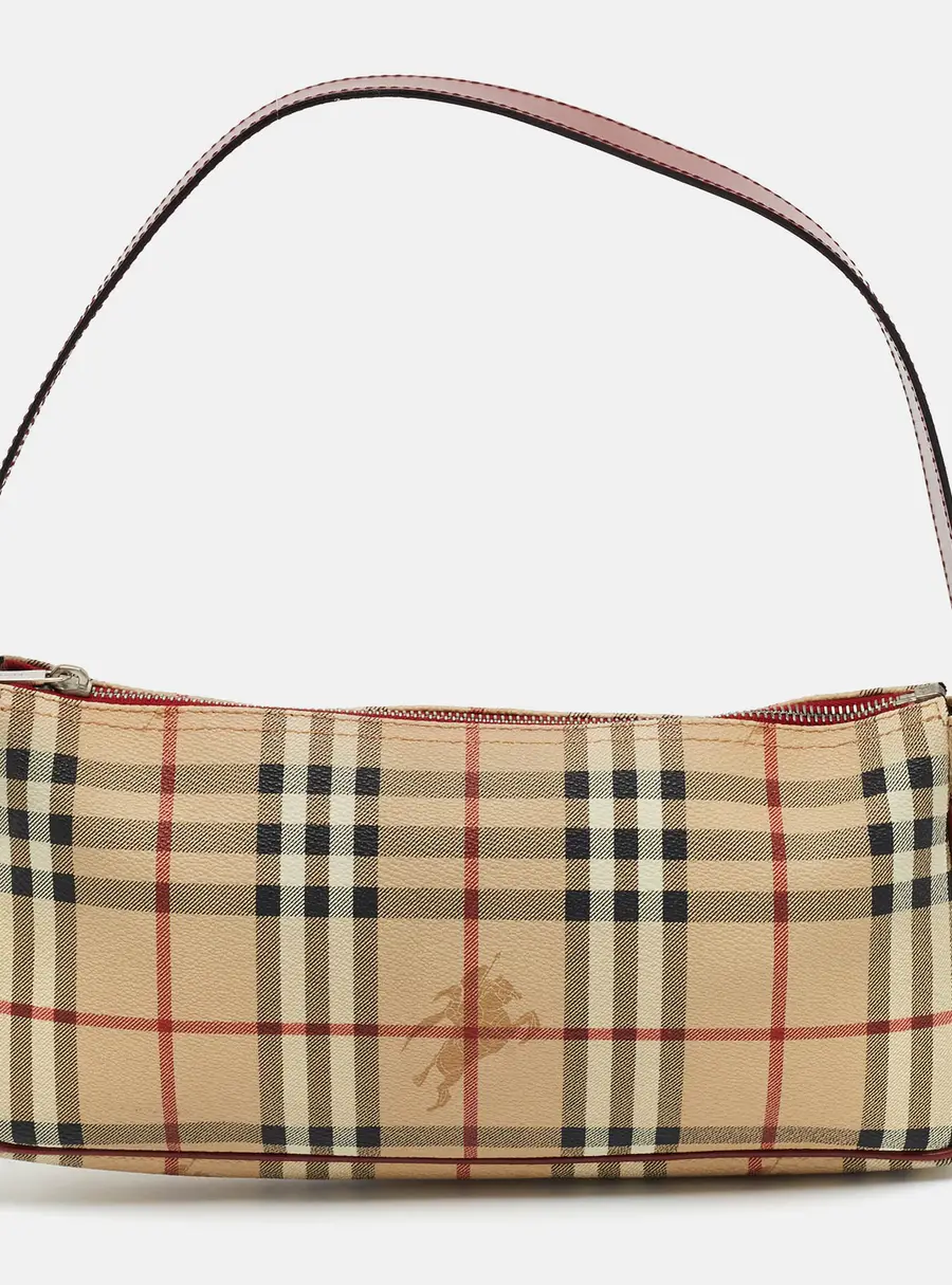 Burberry Beige/Red Haymarket Coated Canvas Shoulder Bag