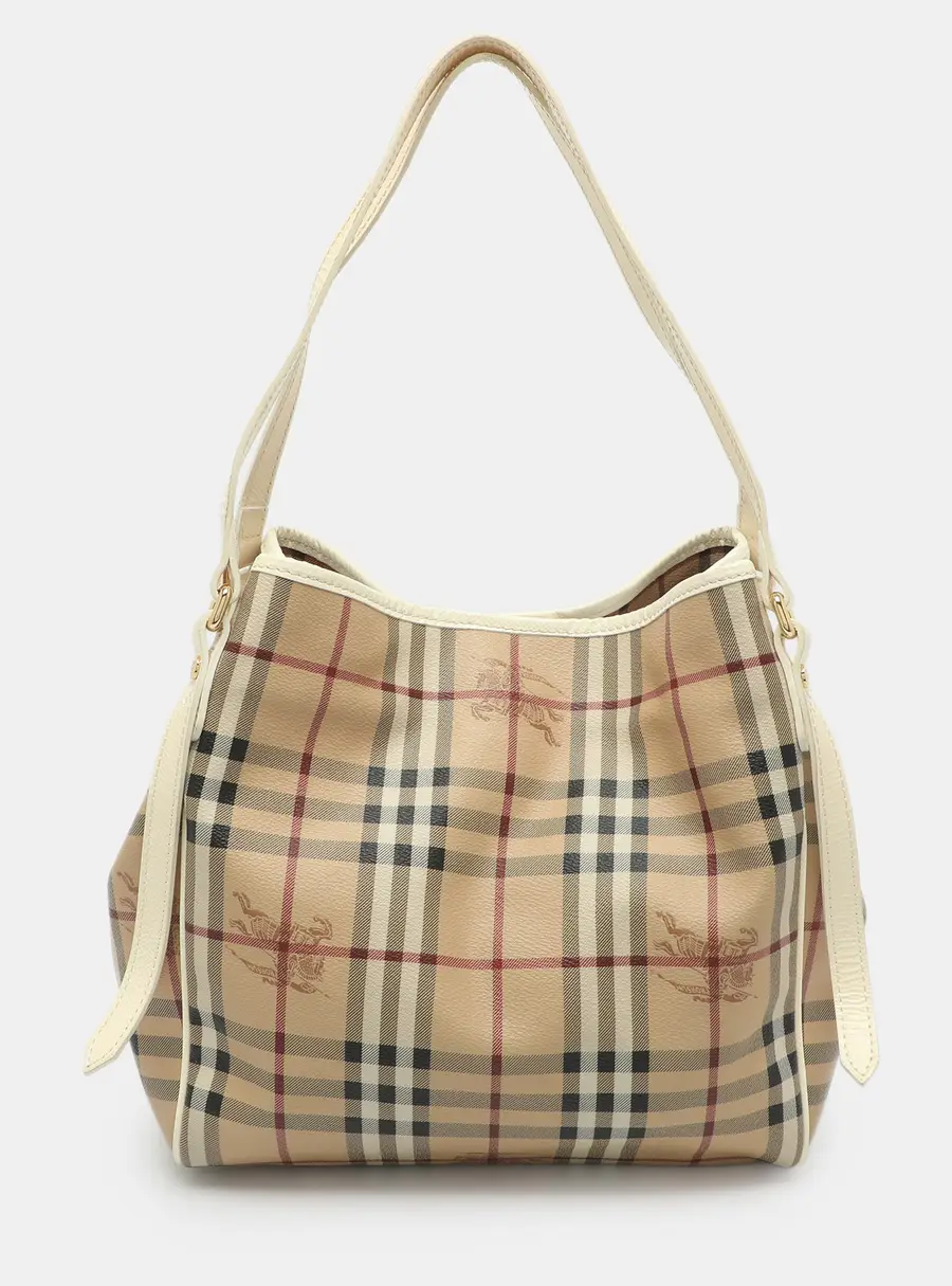 Burberry Canterbury White/Beige Haymarket Check PVC and Leather Tote