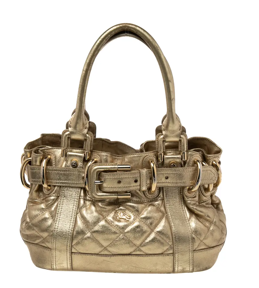 Burberry Metallic Gold Quilted Patent Leather Beaton Tote