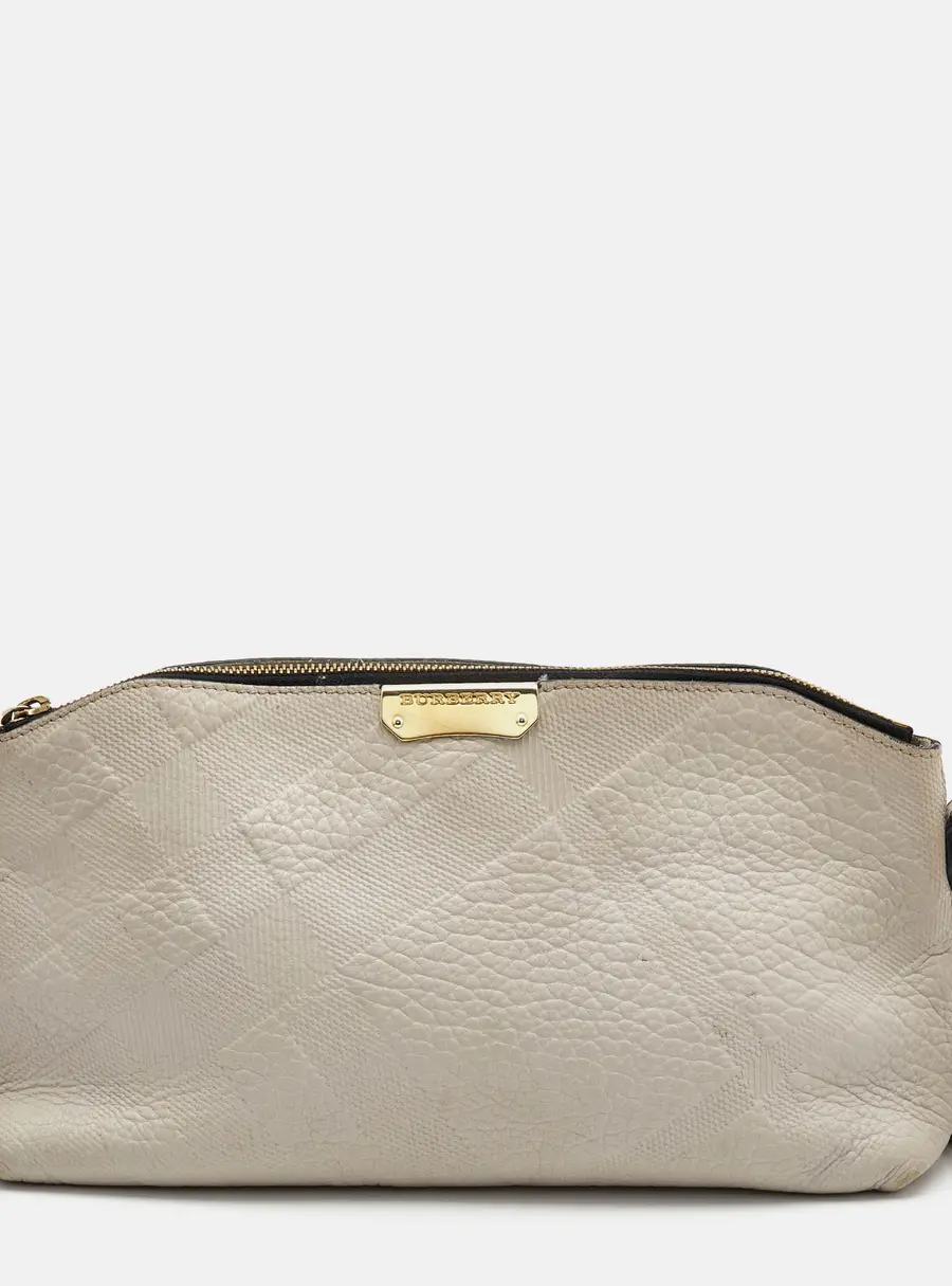 Burberry Light Grey Textured Leather Chichester Crossbody Bag